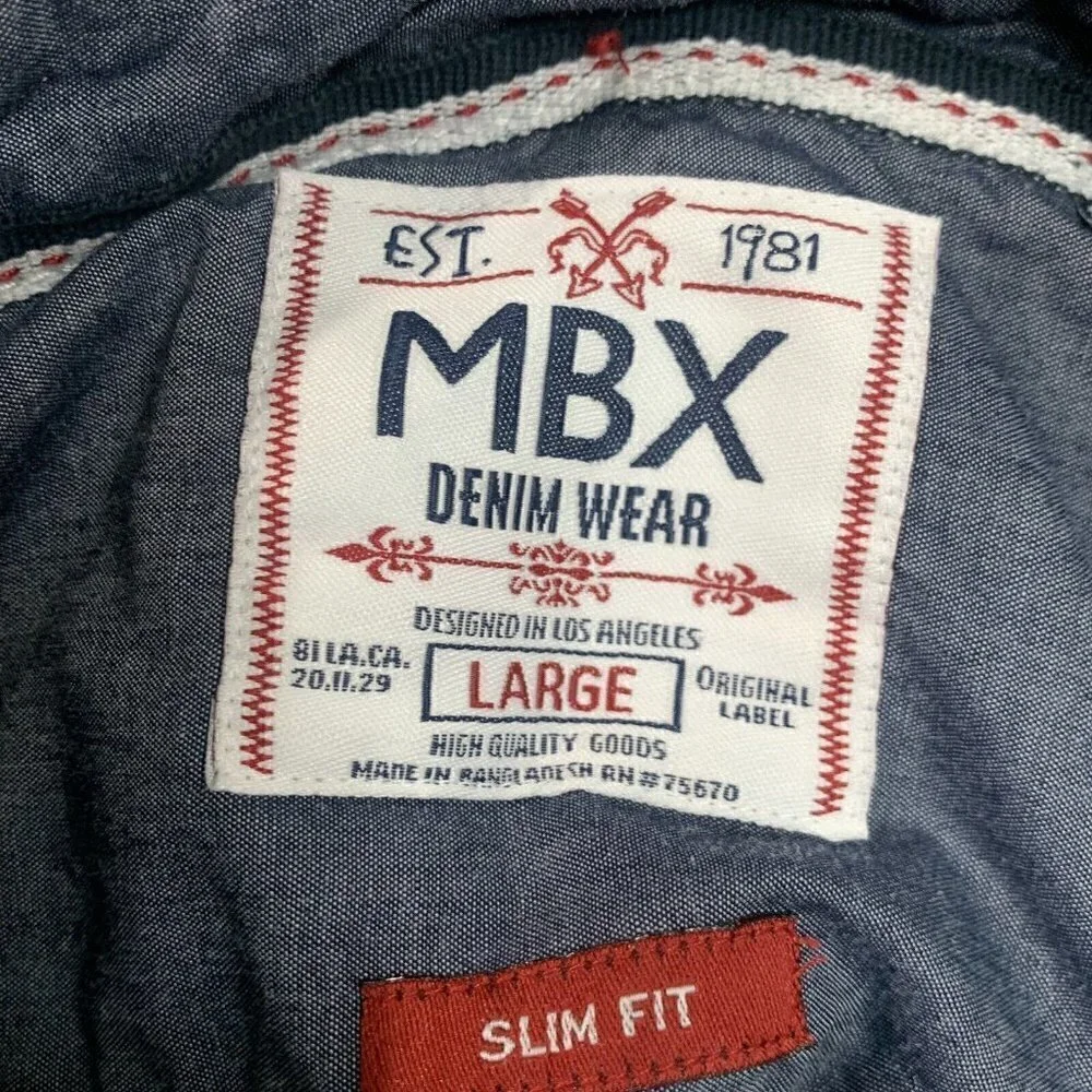 MBX Denim Wear Men's Button Down Shirt L Large Slim Fit Long Sleeve Paisley